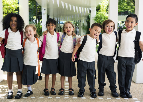 row of students in school uniform